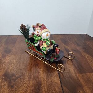 Fitz and Floyd Christmas Snowman Lodge Sleigh Figurine